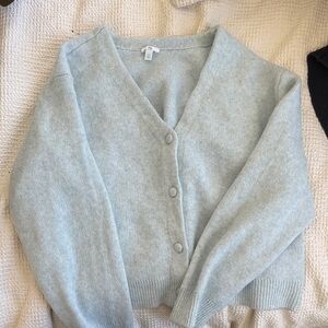 Soft V-Neck Light Blue Button-Front Sweater Cardigan